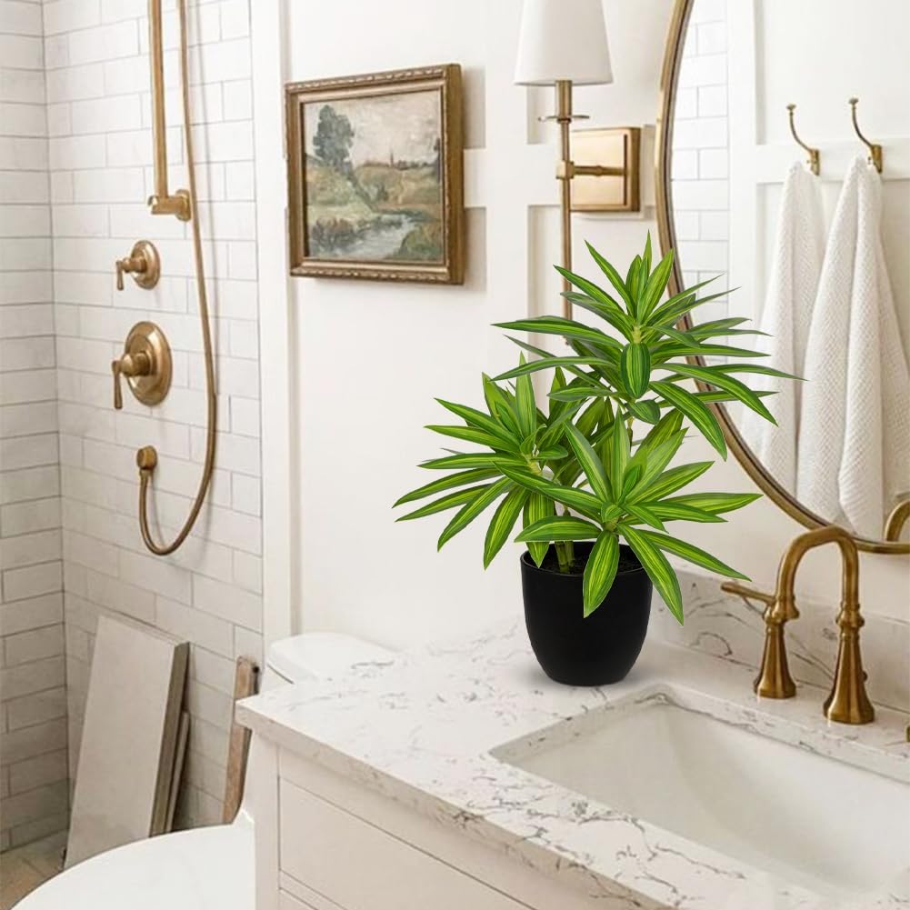 Faux Plants Dracaena Artificial Plant Realistic Green 16.1" Fake Plants in Pot Small Indoor Plants Fake Potted Plants Artificial Decor for Home Living Room Bathroom Office House Table Desk Shelf