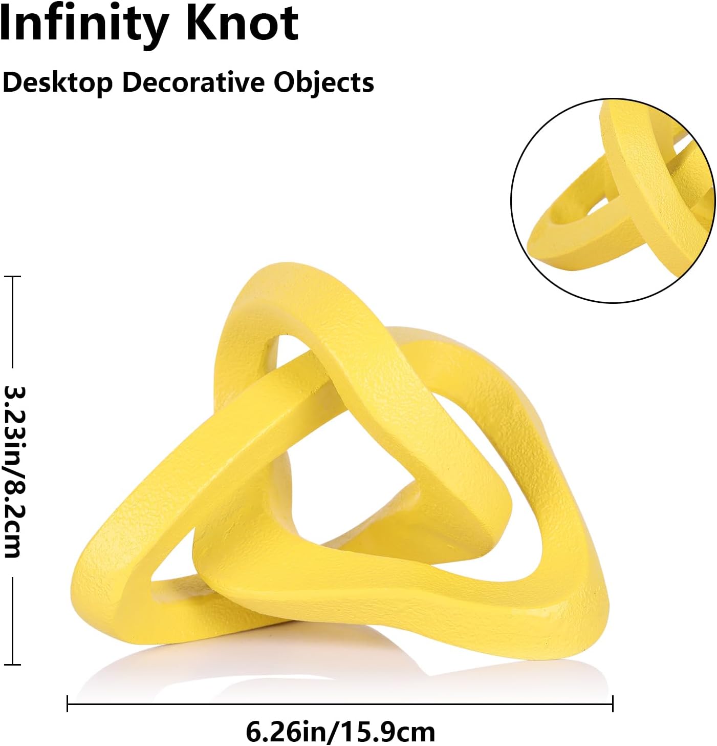 Infinity Knot Sculpture Yellow Knot Decor Object, Abstract Knick Knacks Coffee Table Modern Statue, Yellow Sculpture for Home Living Room Table Ornaments and TV Stand Bookshelf Decorative