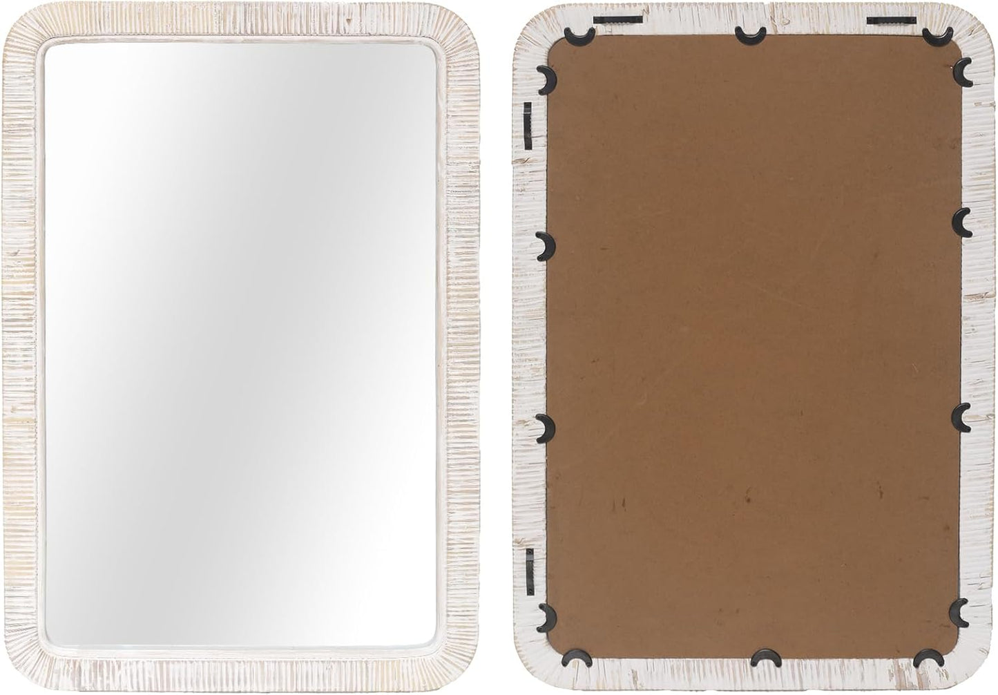 FUIN 20" x 30" Rattan Wicker Rectangle Wall Mounted Bathroom Mirror for Coastal Boho Nursery Decor, White Wash