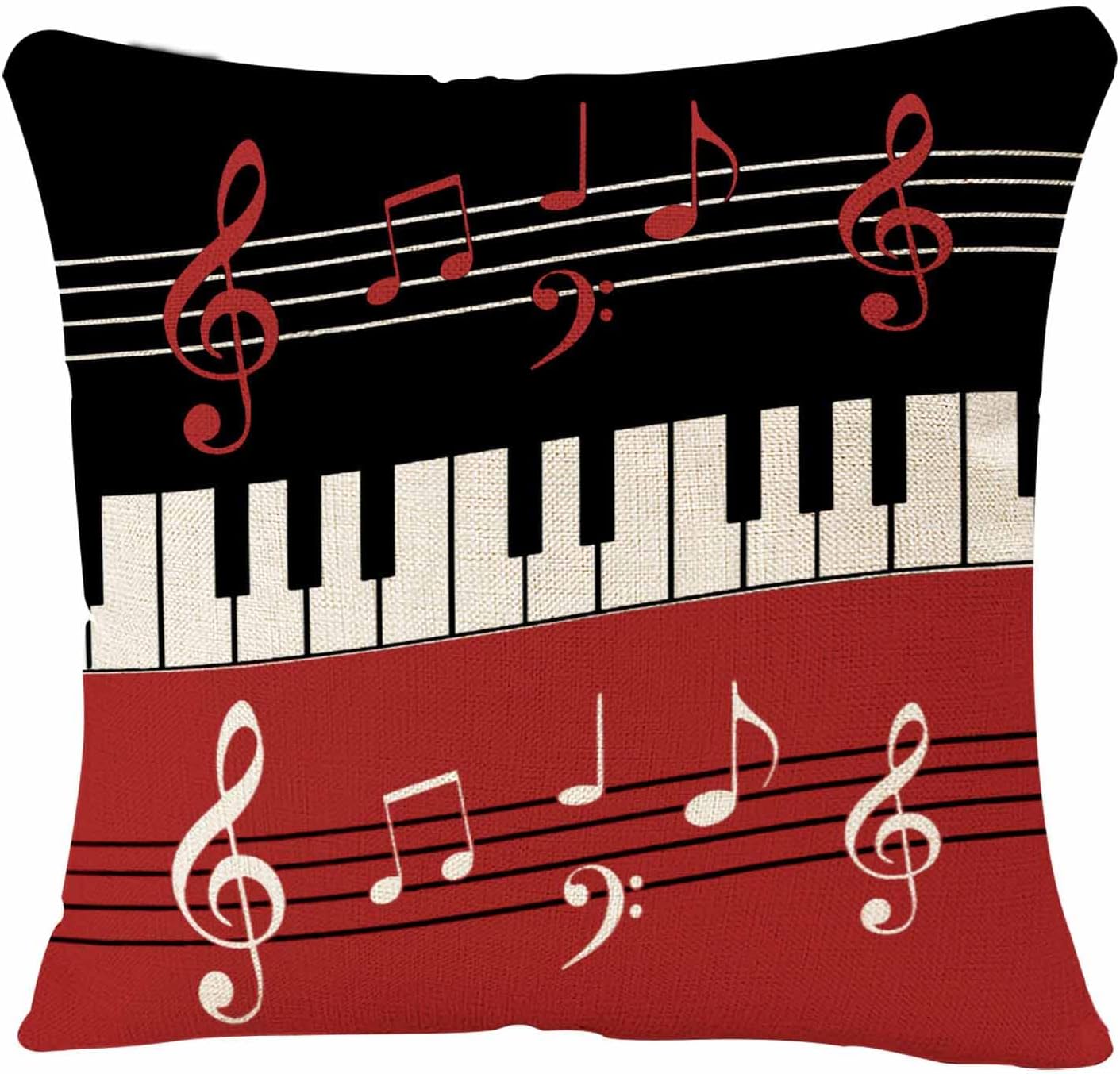 IBILIU Throw Pillow Covers Red Black White Piano Keys and Notes Cushion Pillow Case Home Decor Pillowcase 18x18 Inches