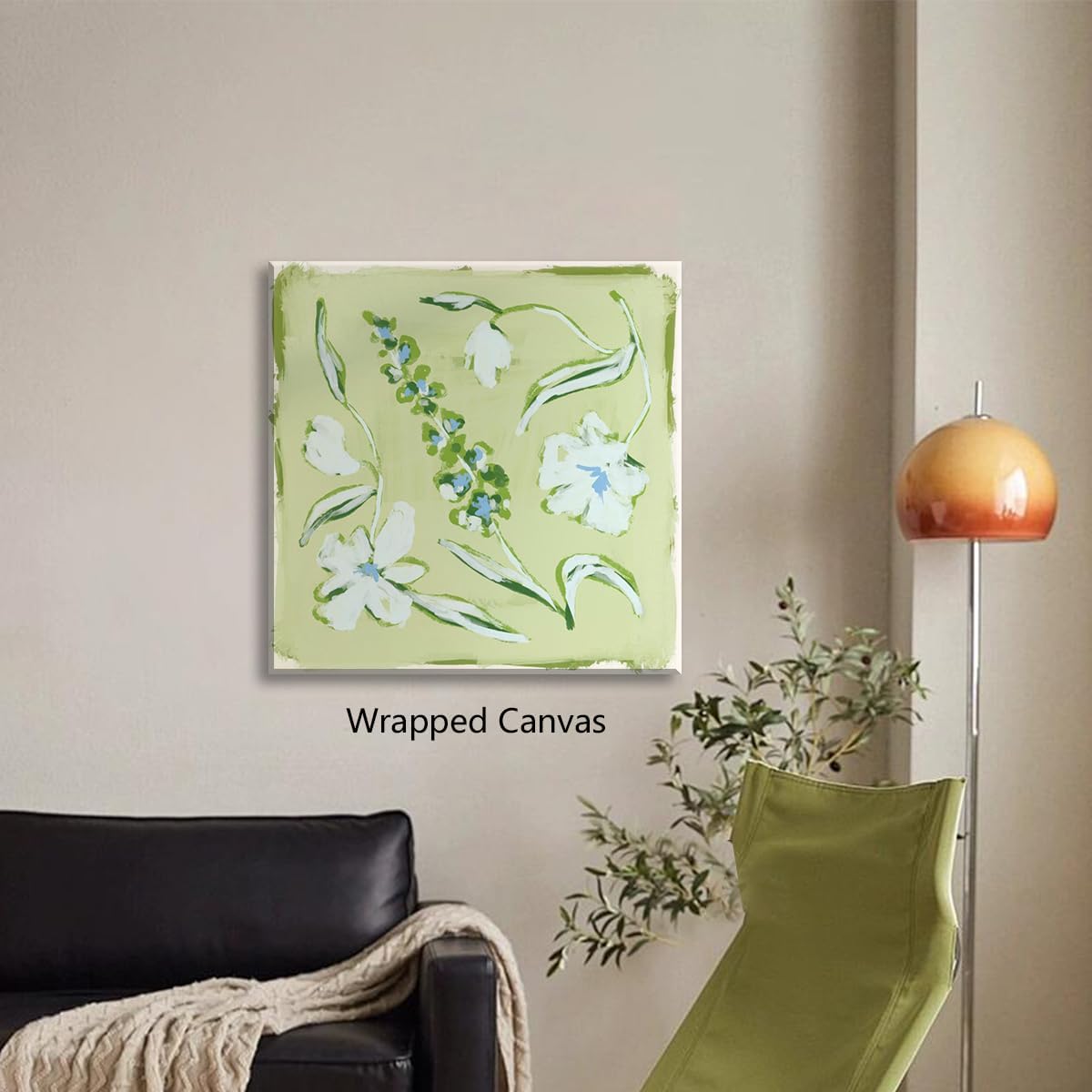 Flower Canvas Wall Art, Blue and Green Floral Aesthetic Poster, Chinoiserie Watercolor Botanical Print, Coastal Grandma Modern Southern Grandmillennial Plant Painting for Wall 16x16in Wrapped Canvas