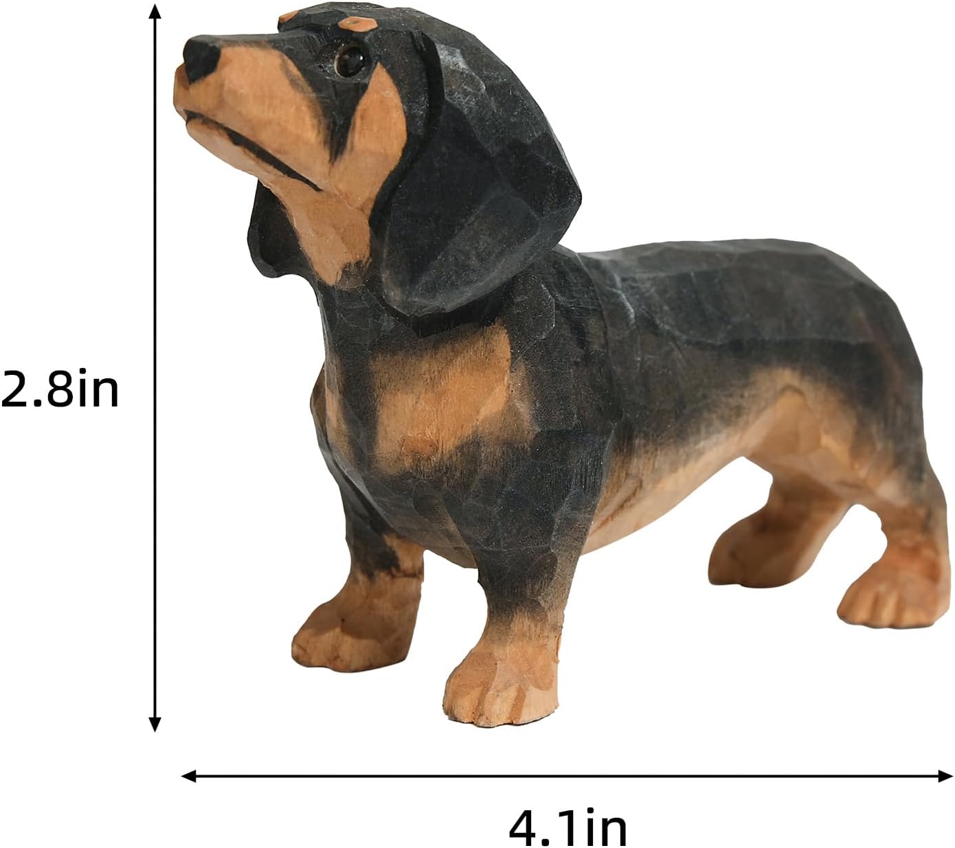 Mini Wooden Dachshund Figurine, 1.6" Hand-Carved Dog Statue, Cute Wiener Dog Collectible Gift with White Box, Rustic Animal Decor for Shelf, Desk or Nursery (Black)