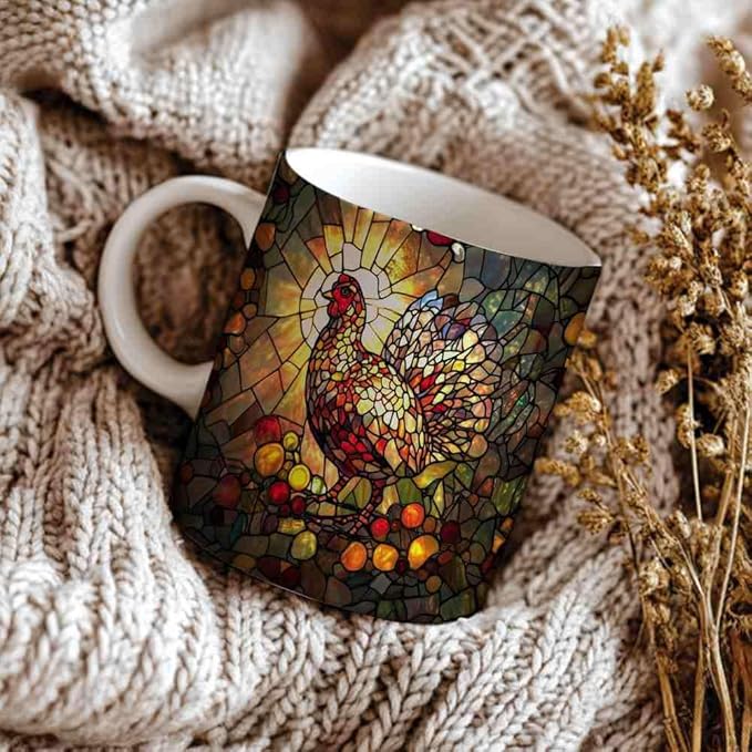 Thanksgiving Turkey and Autumn Fruits Coffee Mug - Thanksgiving Turkey Lover Mugs Gifts for Women Men - Birthday, Christmas Gift for Friend Mom Dad Wife Husband - 11oz Printed Ceramic Cup