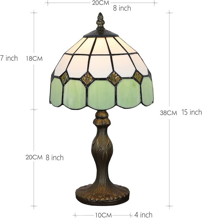Tiffany Table Lamp 8'', Green Tiffany Style Table Lamp for Bedroom Study Office Home Stained Glass Lamp