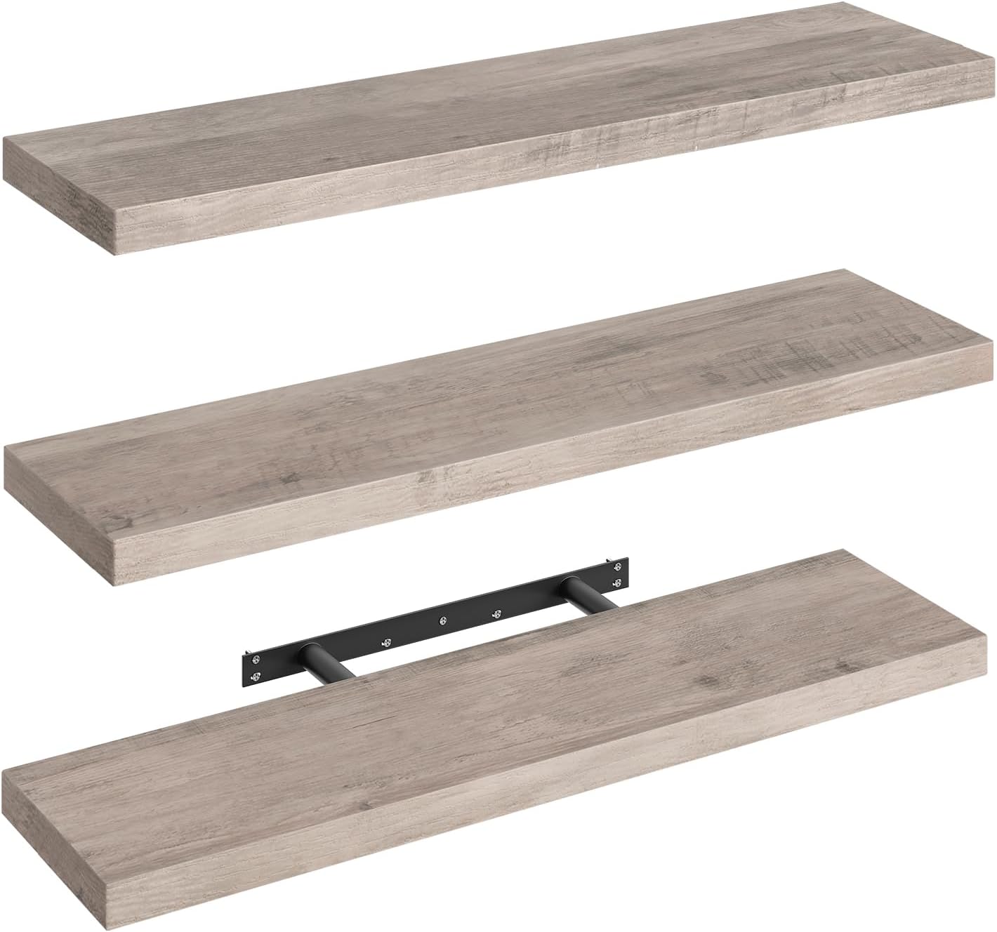 Floating Shelves for Wall, 1.5" Thick Wall Shelf Set of 3 with Invisible Brackets, L31.5 x W7.9 Hanging Book Shelves Farmhouse Home Decor for Bathroom, Living Room, Bedroom, Greige 8301BJP3BG