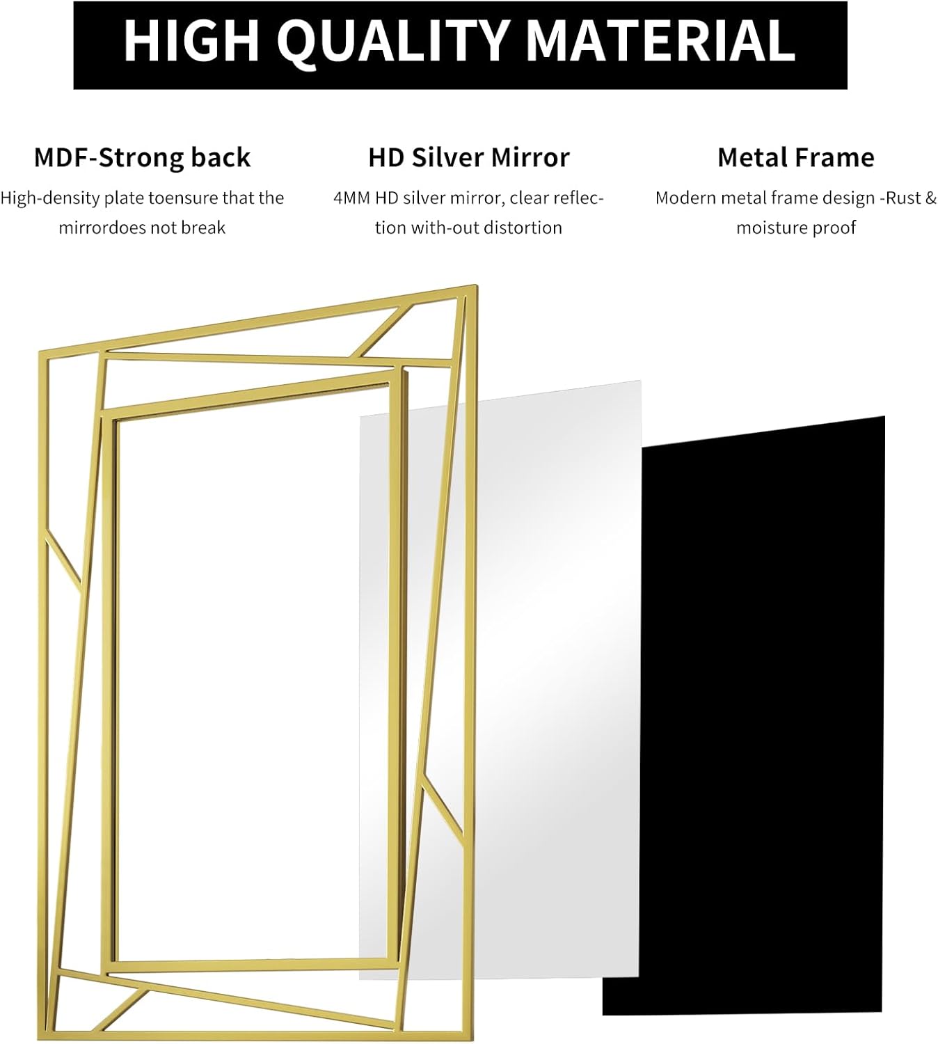Gold Mirror 48 x 24 Brushed Gold Metal Framed Bathroom Mirror, Tempered Glass, Modern Farmhouse Wall Mounted Mirror for Decorative(Horizontal/Vertical)