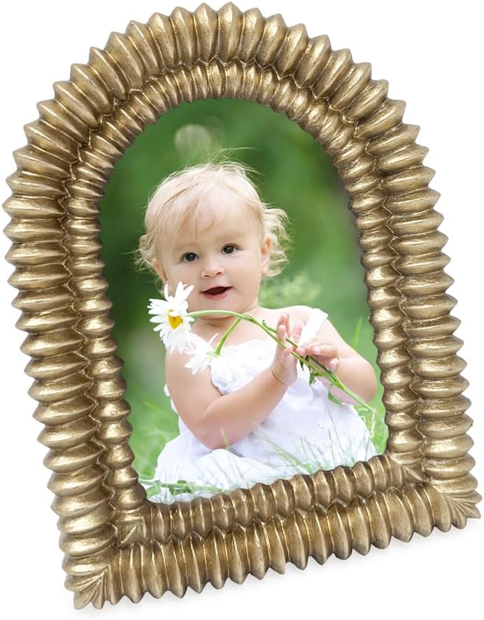 Isaac Jacobs 2x3 Champagne Gold Double Bead Arch Photo Frame with Black Fabric Easel, Tabletop, Wall-Mountable, Shelf and Desk, Decorative Art Design, Home Décor (2x3, Champagne Gold)