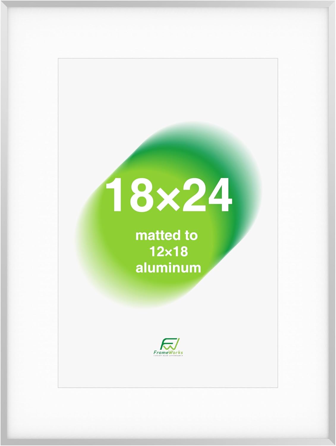 FrameWorks 18x24 Matted to 12x18 Picture Frame – Aluminum Frame w/Tempered Glass, Removable Mat for Photos, Poster, Art, Stylish Wall Frame for Home Decor, Gallery Walls, Office, Living Room - Silver