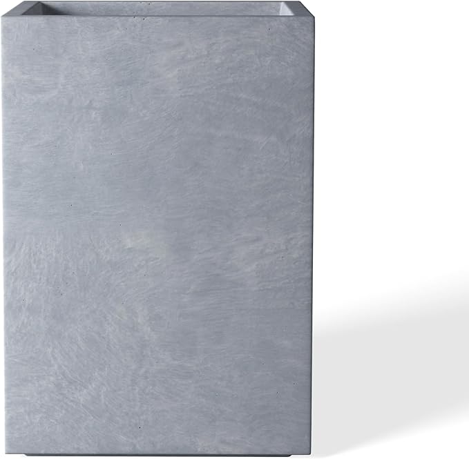 Kante 15.7" H Tall Rectangular Concrete Planters, Outdoor Indoor Lightweight Plant Pots with Drainage Hole and Rubber Plug, Modern Style for Home Garden Patio, Slate Gray