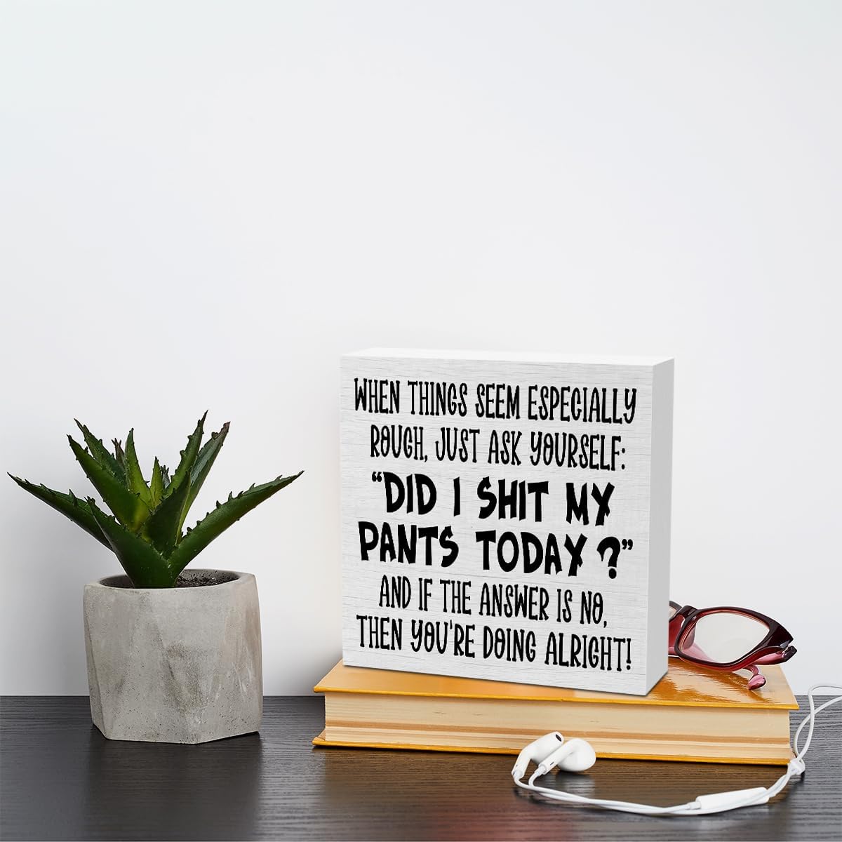 Funny Sarcastic Rustic Wooden Box Sign, Desk Decor Motivational Office Decor Supplies Office Desk Accessories for Tabletop Home Farmhouse Cubicle Decorations Wood Block Plaque Box Sign Friend Gifts