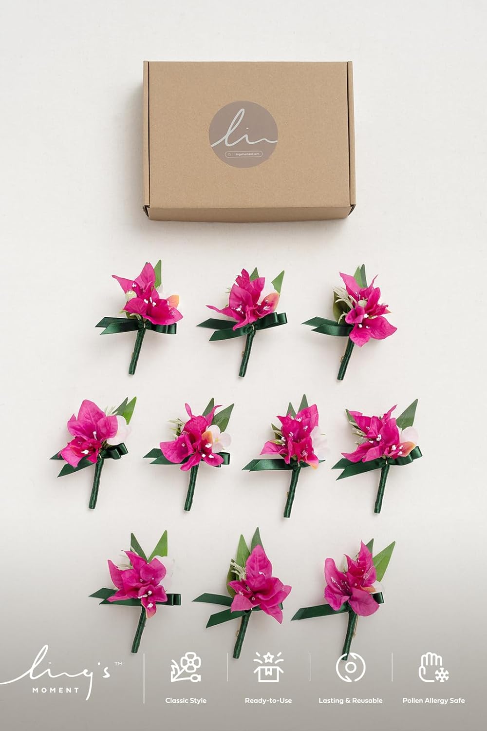 Ling's Moment Boutonniere for Men, 10pcs Groomsmen Guest Boutonniere, Artificial Flowers for Wedding Décor/Prom/Homecoming,etc.Hot Pink magenta Blush
