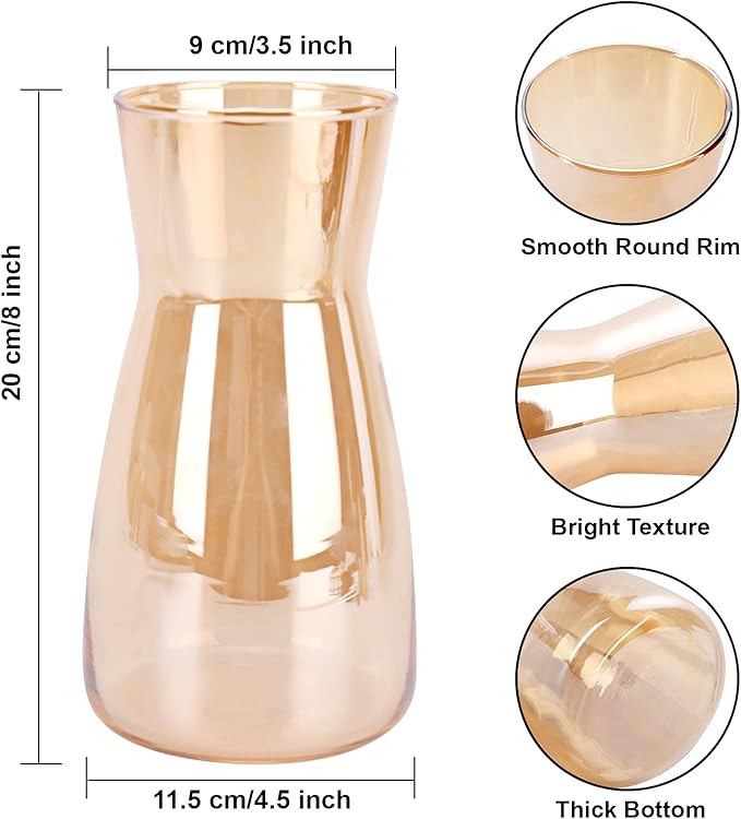 Glass Vases for Flowers, 8 Inch Tall Ins Modern Irised Crystal Clear Glass Vases for Centerpieces Home Desk Decoration, Decorative Glass Table Vase for Birthday Wedding Housewarming Gift,Amber