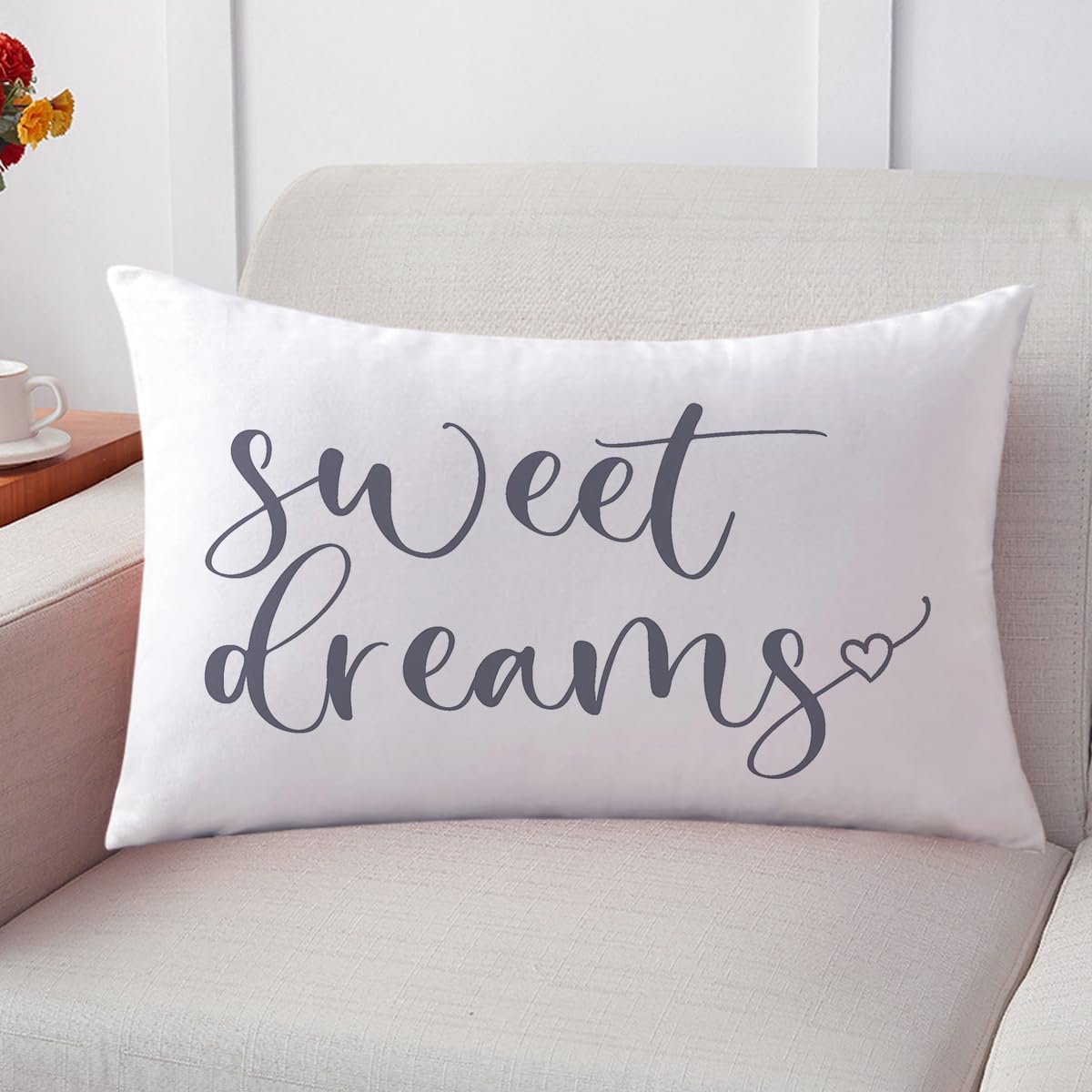 Bedding Decorative Lumbar Pillowcases Sweet Dreams Good Night Cushion Covers Sleep Themed Throw Pillow Covers 12''x20'',2Pack Soft for Bedroom Guest Room Housewarming Gifts (Grey)