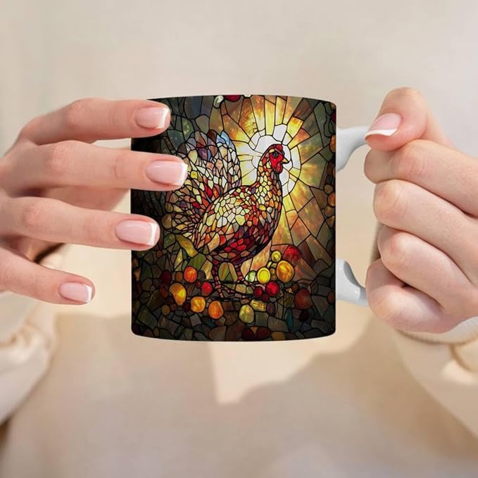 Thanksgiving Turkey and Autumn Fruits Coffee Mug - Thanksgiving Turkey Lover Mugs Gifts for Women Men - Birthday, Christmas Gift for Friend Mom Dad Wife Husband - 11oz Printed Ceramic Cup