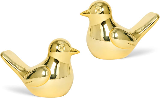 Big Bird Statue, 2-Pack 5 inch Shiny Gold Accent Knick Knacks Gifts, for Home Office Shelf Desk Coffee Table Decoration
