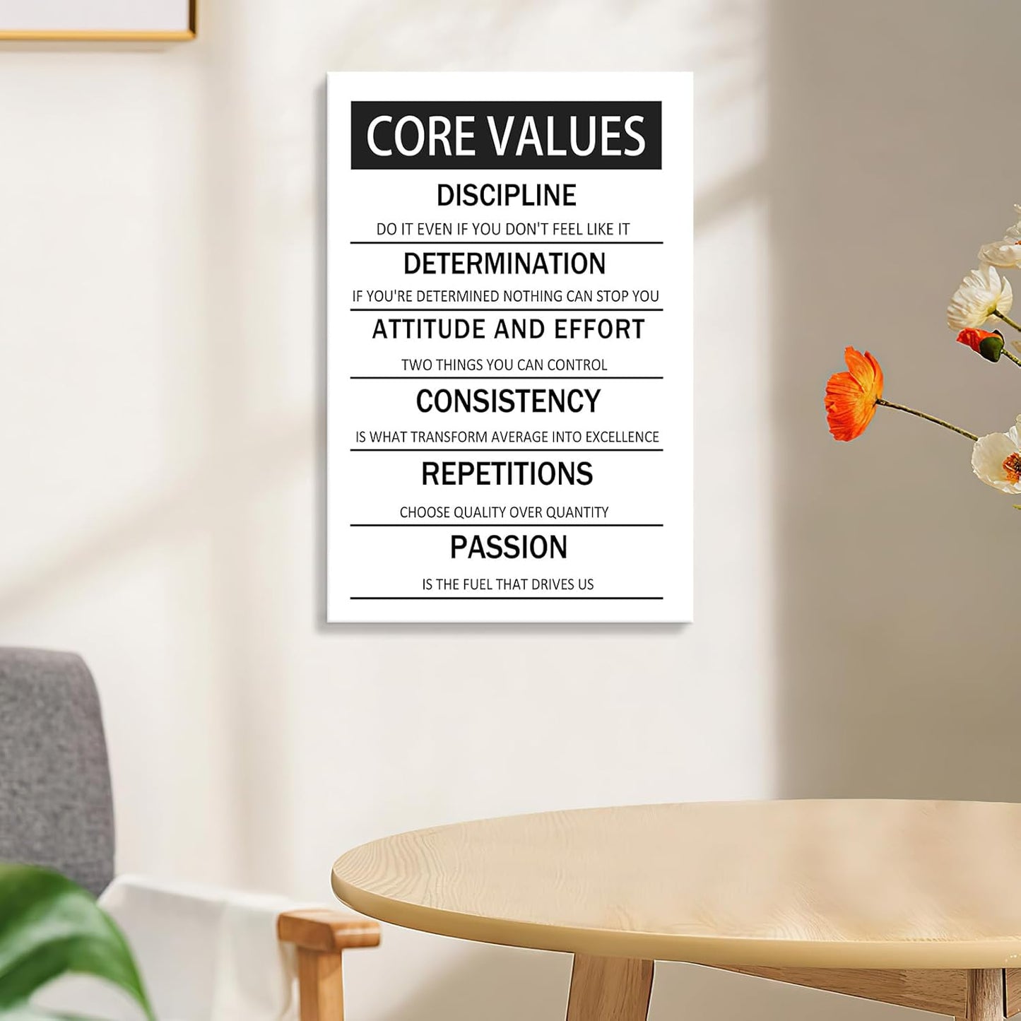 Inspirational Canvas Wall Art Decor Motivational Poster Framed Painting Core Values Picture Print Artwork for Modern Home Bedroom Living Room Office Decoration Ready to Hang [12''W x 18''H]