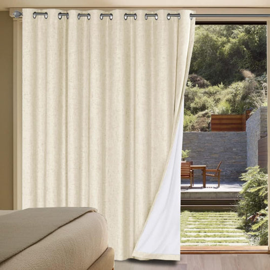 H.VERSAILTEX Linen Blackout Curtains Durable Thick Textured Linen Look 100% Blackout Patio Door Curtain Anti Rust Grommet Extra Wide Sliding Door Curtain Panel, Bleached Sand, W100 x L108 inch