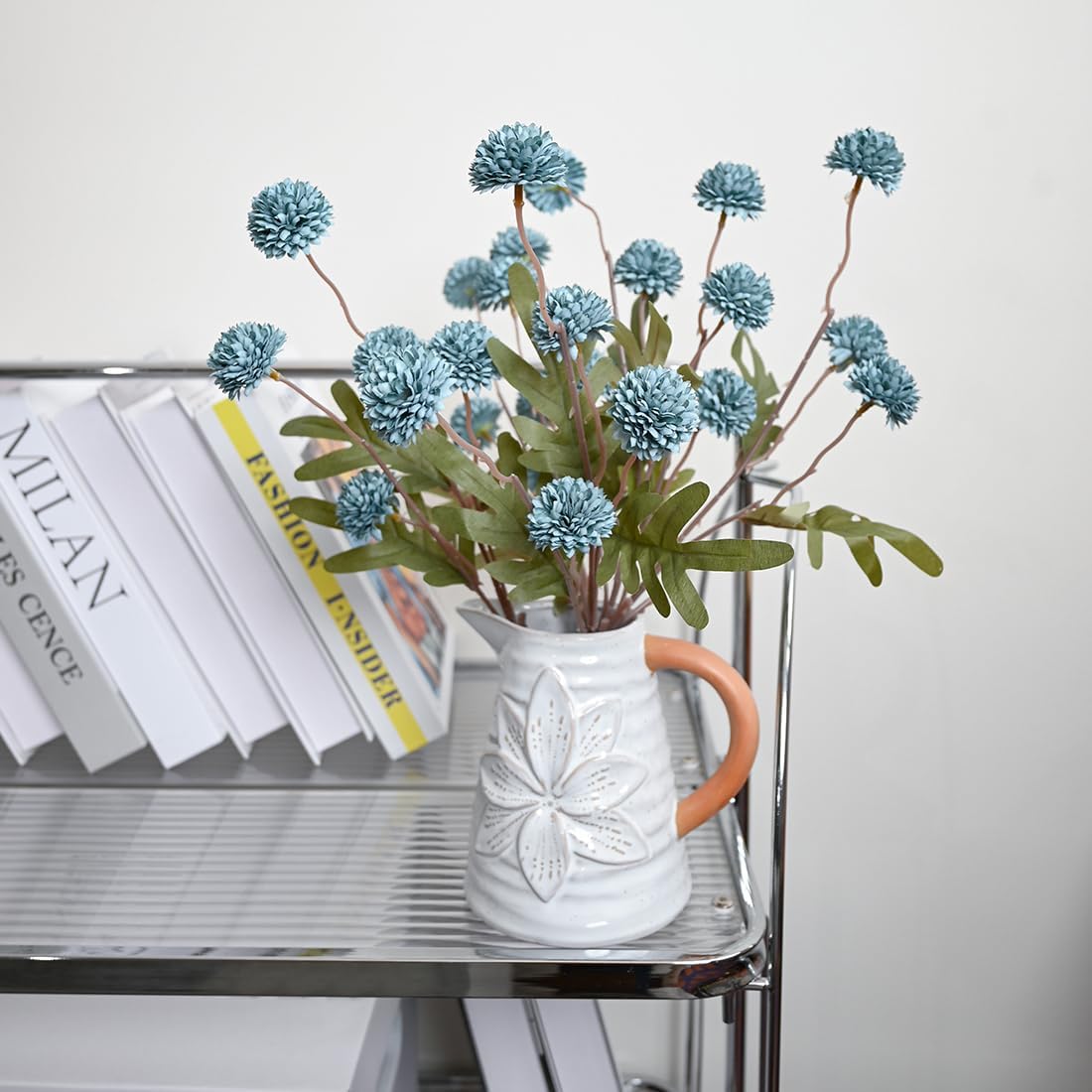 Laelfe 5pcs Dandelion Artificial Flowers Bridal Bouquet Wedding Home Party Decor (Dusty Blue)