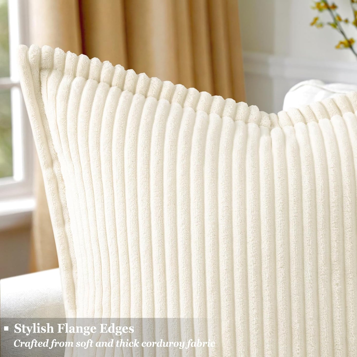 decorUhome Christmas Corduroy Cream White Throw Pillow Covers 16x16 Set of 2 Decorative Soft Boho Farmhouse Euro Couch Pillow Covers for Living Room Bed Sofa Broadside Striped Pillow Cases