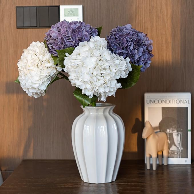 4Pcs 22'' Lifelike Artificial Hydrangea,2 White & 2 Light Purple Large Real Touch Flowers Artificial Flowers Dry Flowers Outdoor Wedding Christmas Office Family Party Living Room Table Deco