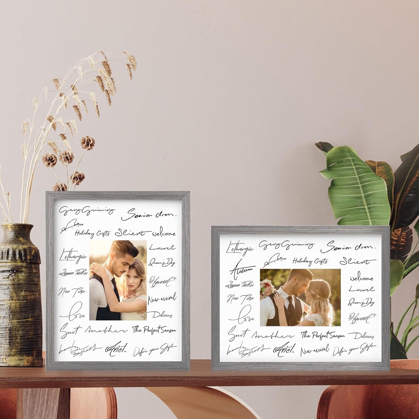 Egofine 11x14 Picture Frames Set of 4, Made of Solid Wood Covered by Plexiglass 5x7 and 8x10 with Mat or 11x14 without Mat, for Table Top Display and Wall Mounting Photo Frame Light Grey