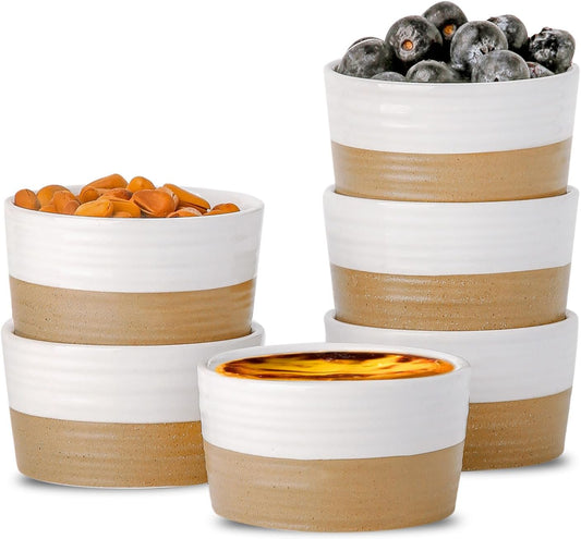 Hasense Ceramic Ramekins - 4 oz, Creme Brulee & Mini Souffle Dishes Set of 6, Oven Safe, White