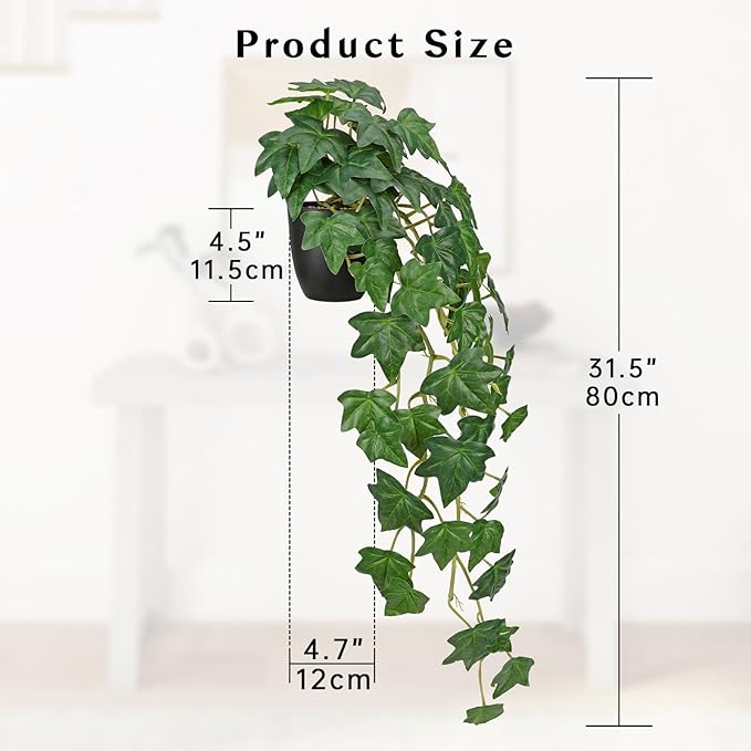 Fake Pothos Ivy Plant with Pot Artificial Green Leaves for Home Shelf Decor Indoor Silk Artificial Realistic Plant Large
