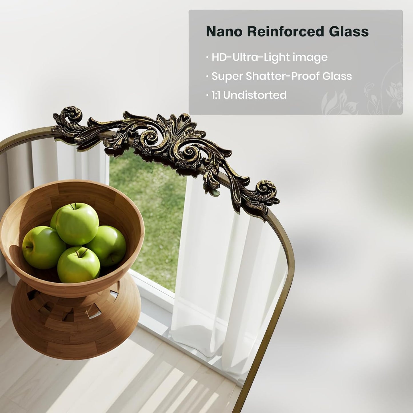 Filigree Arched Wall Mirror 22"x46" Retro Wall-Mounted Mirror with Vintage Ornate Carved Applique Hanging Leaning Antique Home Decor Mirror for Fireplace Living Room Entryway Hallway Bathroom, Bronze