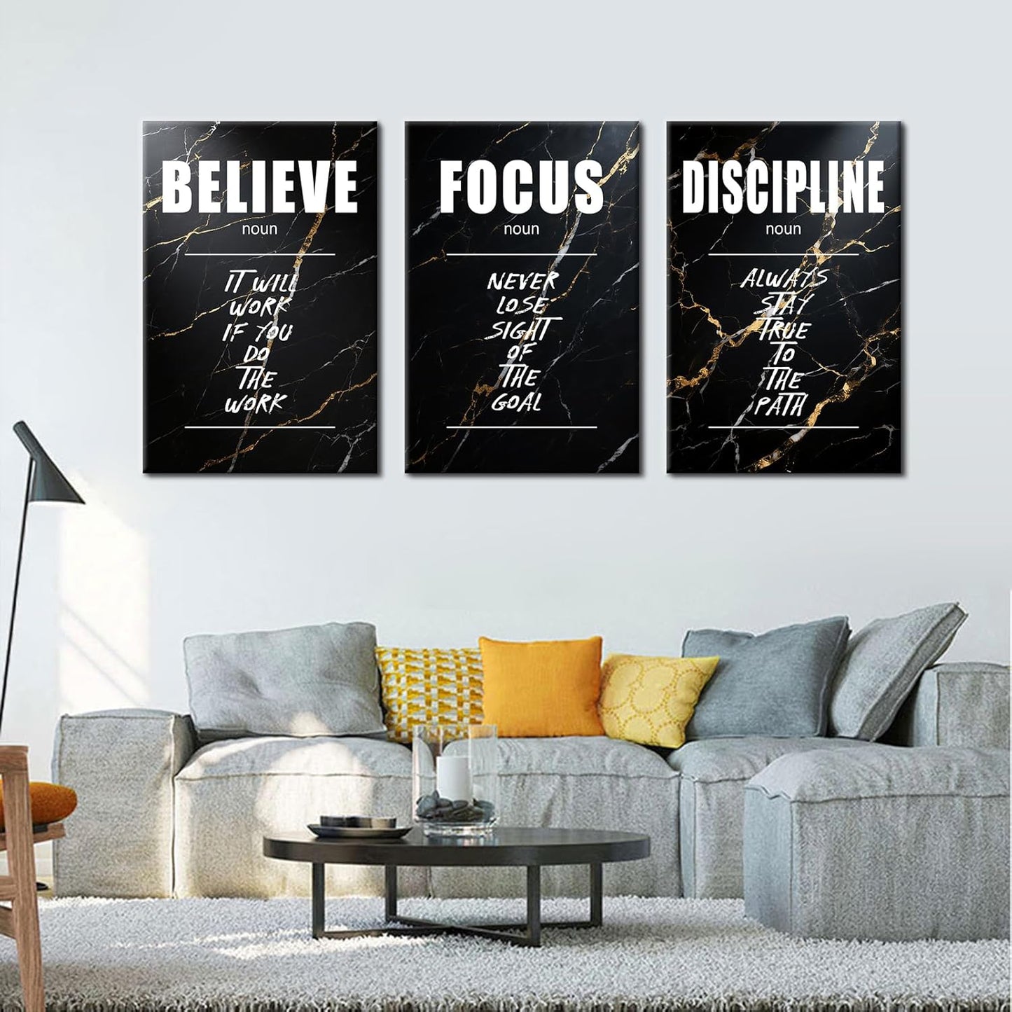 Inspirational Believe Focus Discipline Positive Wall Art Entrepreneur Quotes Print Picture Modern Wooden Canvas Framed Artwork for Home Living Room Office Artwork Stretched and Framed [72''Wx36''H]