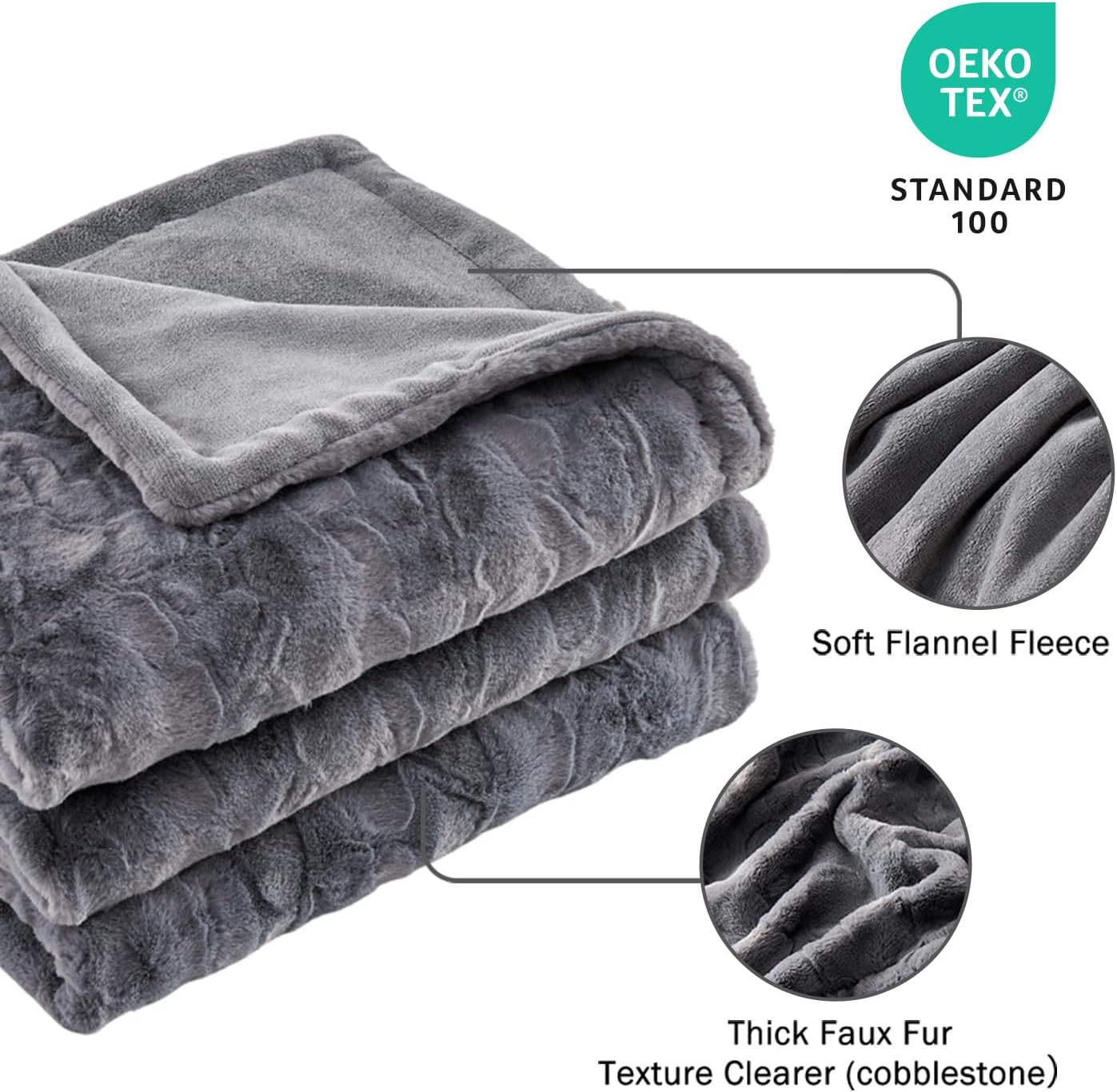 Krifey Oversized Faux Fur Blanket, Super Soft Cozy Blanket, Luxury Fluffy Throw Blanket Fuzzy Bed Throw Gray 60" x 80"