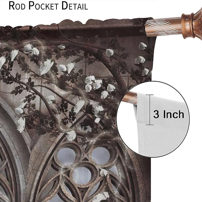 Vintage Castle Blackout Curtains，Gothic Style Romantic Mid-Century Pattern Drapes Window 2 Panel Rod Pocket Curtain for Bedroom Living Room Decor 27.5" W X 63" L