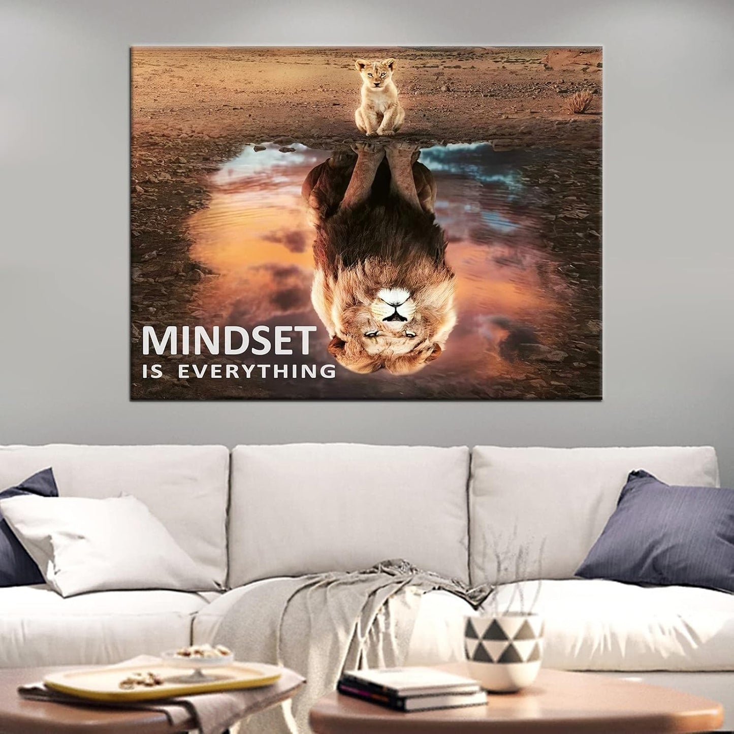 Inspirational Wall Art Mindset is Everything Pictures Motivational Painting Prints on Canvas Modern Inspiring Entrepreneur Quotes Lion Posters Artwork for Office Classroom Home Decor [40''W x 30''H]
