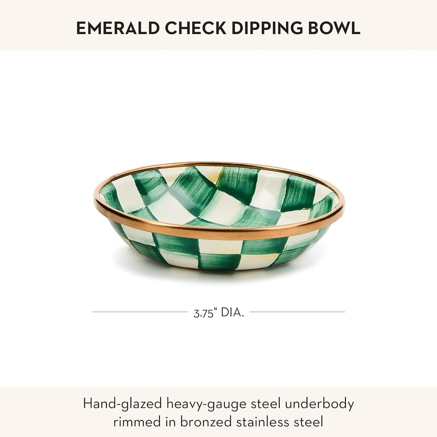 MACKENZIE-CHILDS Enamel Dipping Bowl, Small Serving Bowl for Entertaining, Green-and-White Emerald Check