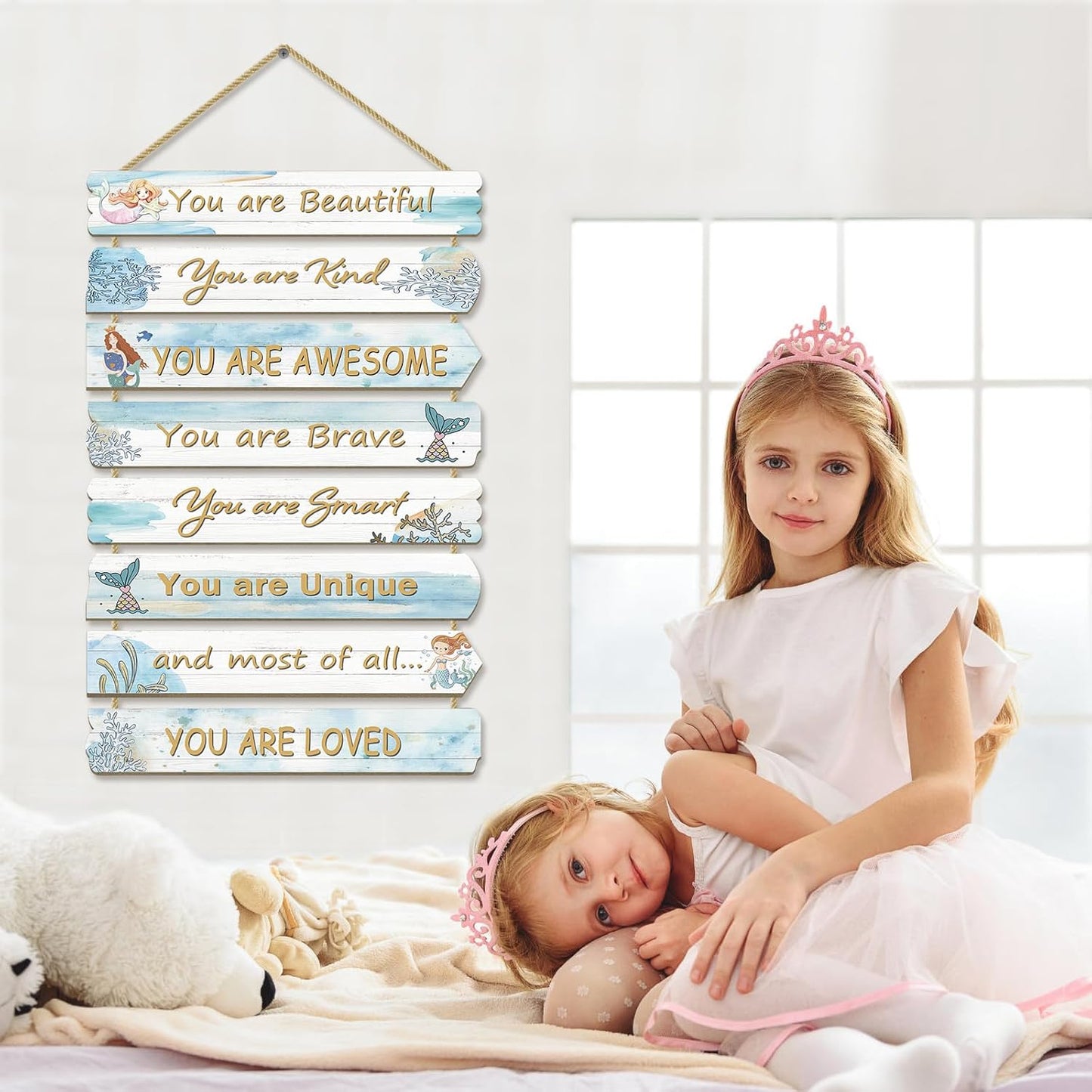 Girls Room Decor Mermaid Wall Decor for Girls Bedroom Inspirational Wall Art for Kids Wall Decorations Little Girl Toddler Room Wood Sign Nursery Room Decor (Mermaid)