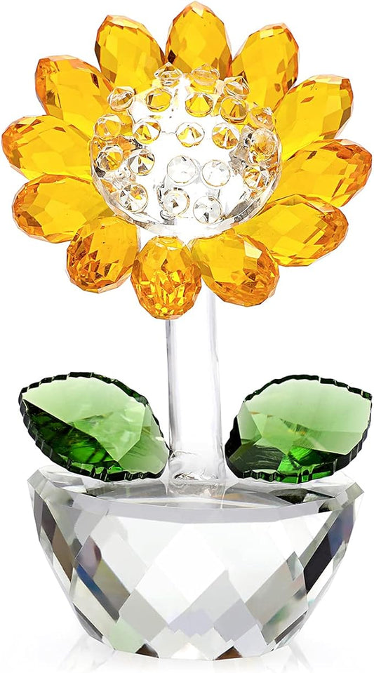 OwnMy Crystal Sunflower with Bud Glass Sunflower Figurine Collectible, Small Sunflower Ornament Paperweight Table Decoration with Gift Box, Glass Bouquet Flowers Centerpieces for Home Decors