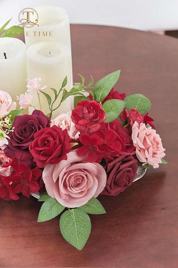 TINGE TIME Fake Flowers Artificial Flowers Peonies Bulbous Chrysanthemum Daisy Hydrangea Sunflower Violets Dahlia Daffodils Epiphyllum Orchid Cherry Blossom Camellia Leyaron (Burgundy)