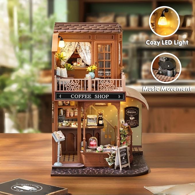 TuKIIE DIY Miniature House Kit with Furniture, 1:24 Scale Creative Room Wooden Mini Dollhouse Plus Dust Proof & Music Movement for Kids Teens Adults(Encounter with Time)