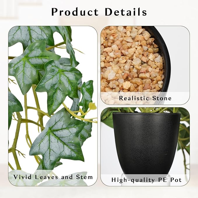 Realistic Fake Pothos Ivy Plant with Pot Artificial Leaves Featuring a White Frosted Finish for Home Shelf Decor Indoor Silk Artificial Plant Large