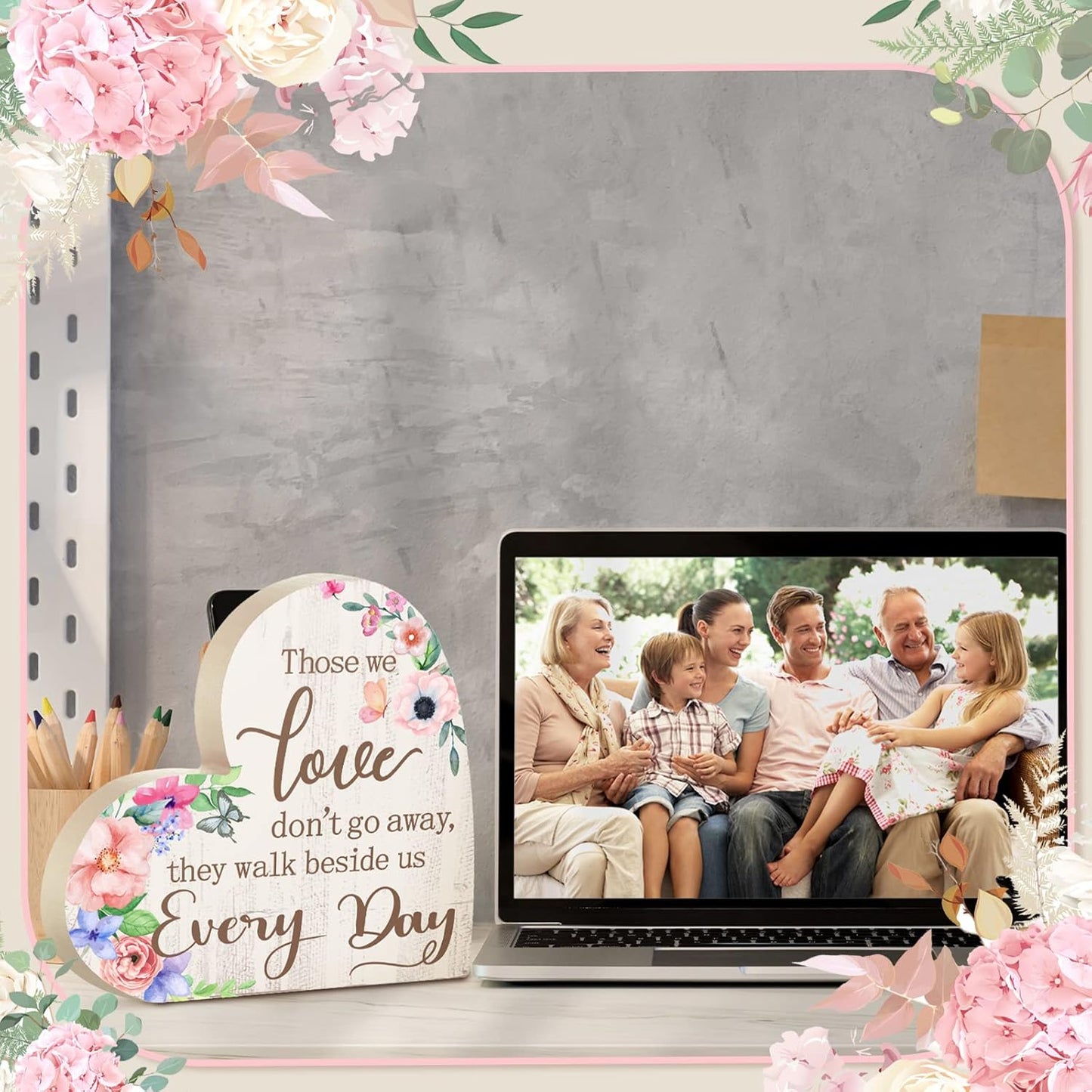 Jetec Sympathy Gift Memorial Wooden Heart for Loss of Loved One Remembrance Bereavement Decor Condolence Sign for Grief Father Mother Son Brother, 6. 3 x 6 x 0. 7 Inches(Flower Style)