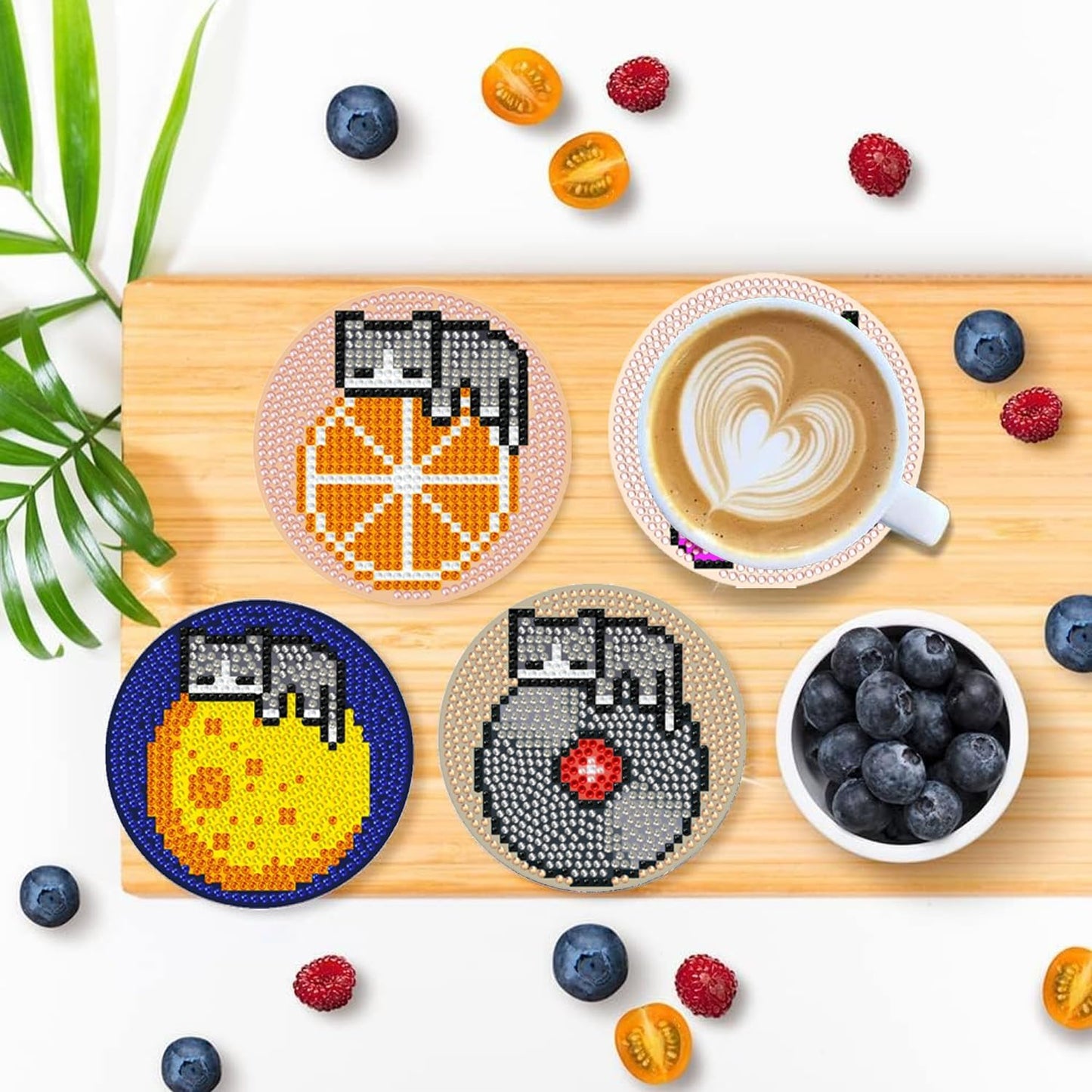 EWJRNSF 6 PCS Small Diamond Art Coasters Kits, Diamond Painting Coasters, Fall Diamond Art Kits for Adults Beginners, Arts and Crafts Item Sets with Holder for Drinks. Cat