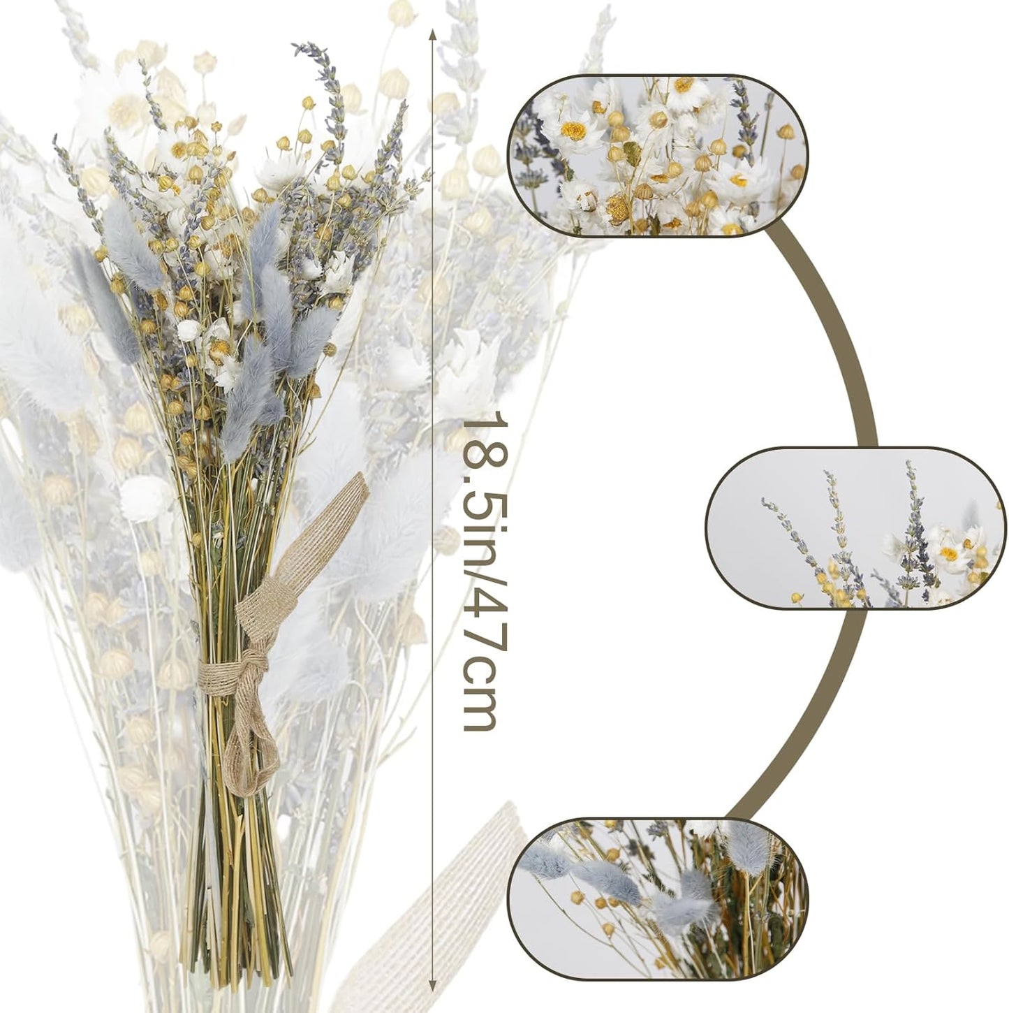 CISDUEO Dried Flowers Bouquet Dried Daisy Flowers Natural Lavender Bundles Dried Gerber Daisies Flowers Grey Bunny Tails Floral Arrangements for Wedding Table Centerpiece Decor Farmhouse DIY