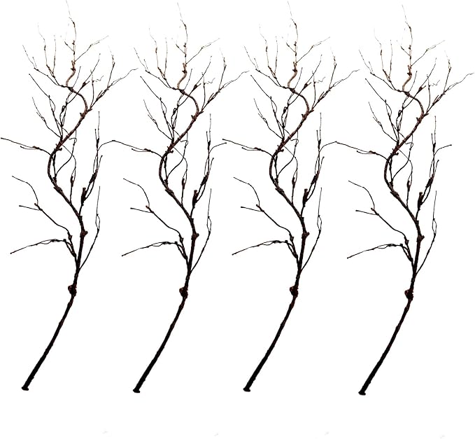 4pcs 63inch Realistic Artificial Bendable Tree Branches Crafts 3D Wall Decor Cherry Blossom Fake Trees Limbs Trunk Hanging Grape Vines Garland for Room Home Garden X'Mas Halloween Party Decoration