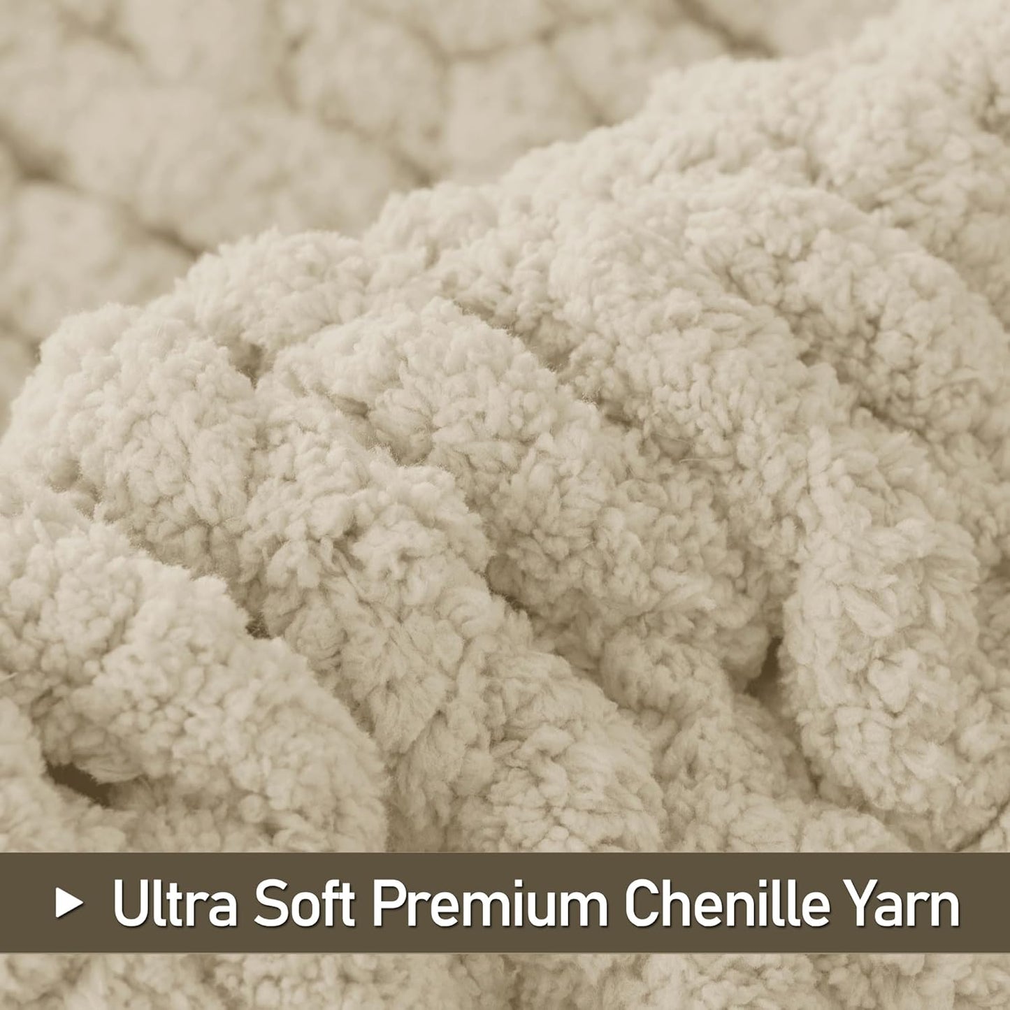 Chunky Knit Throw Blanket 60"X 80", 100% Handmade with Soft Chenille Yarn, 6.7lbs Thick Cable Knitted Blankets, Large Rope Knot Crochet Throws for Couch Sofa Bed Home Decor, Beige