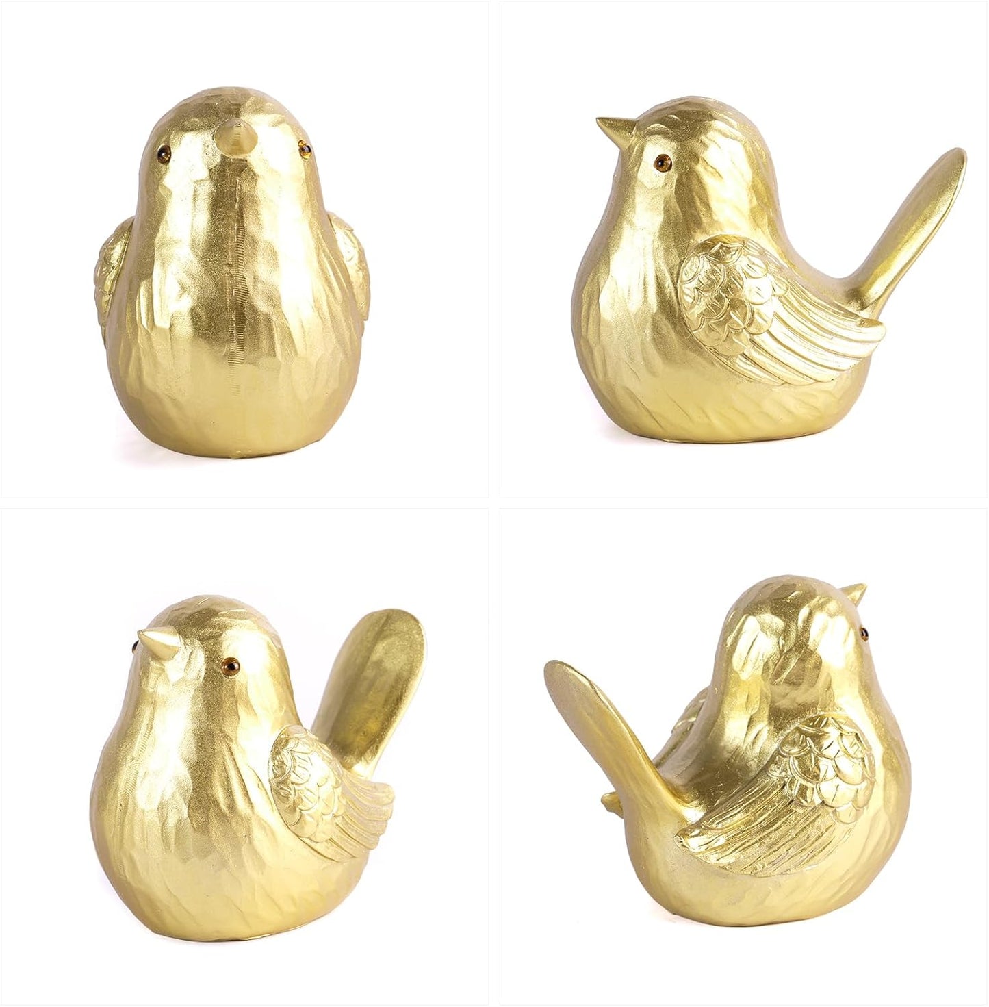 Gold Bird Decor - Small Bird Statues Modern Style Figurines for Living Room, Desk & Entryway, Cute Country Decor (Gold, 1B & 1S)