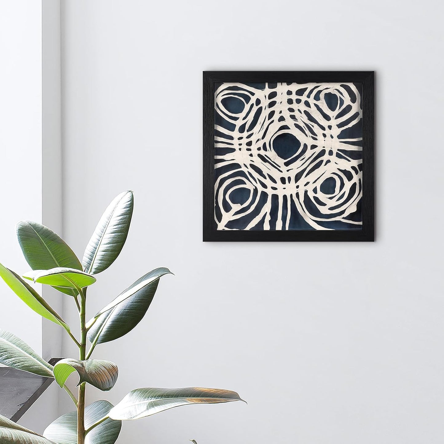 FOLKOR Abstract Wall Art Framed for Modern Home Office, 12" Handmade Rice Paper Spiral Artwork Maximalist Decor, Black and White Geometric Shadow Box Wall Panel for Bedroom Hallway Decoration