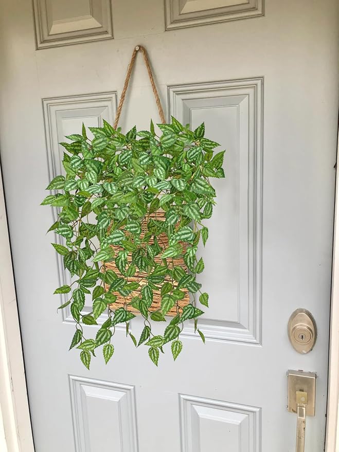 DILATATA Fake Hanging Plants Artificial Hanging Plants 22" Faux Peperomia Hanging Leaves Plants for Wall Shelf Home Indoor Outdoor Decor - 5 Pack