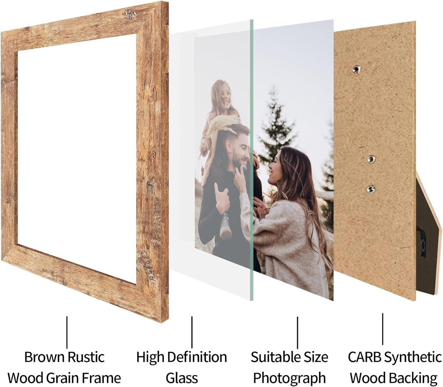 iRahmen 8x10 Picture Frame Set of 4 with High Definition Real Glass, Mixed Color Wood Photo Frames for Desktop Display and Wall Mounting