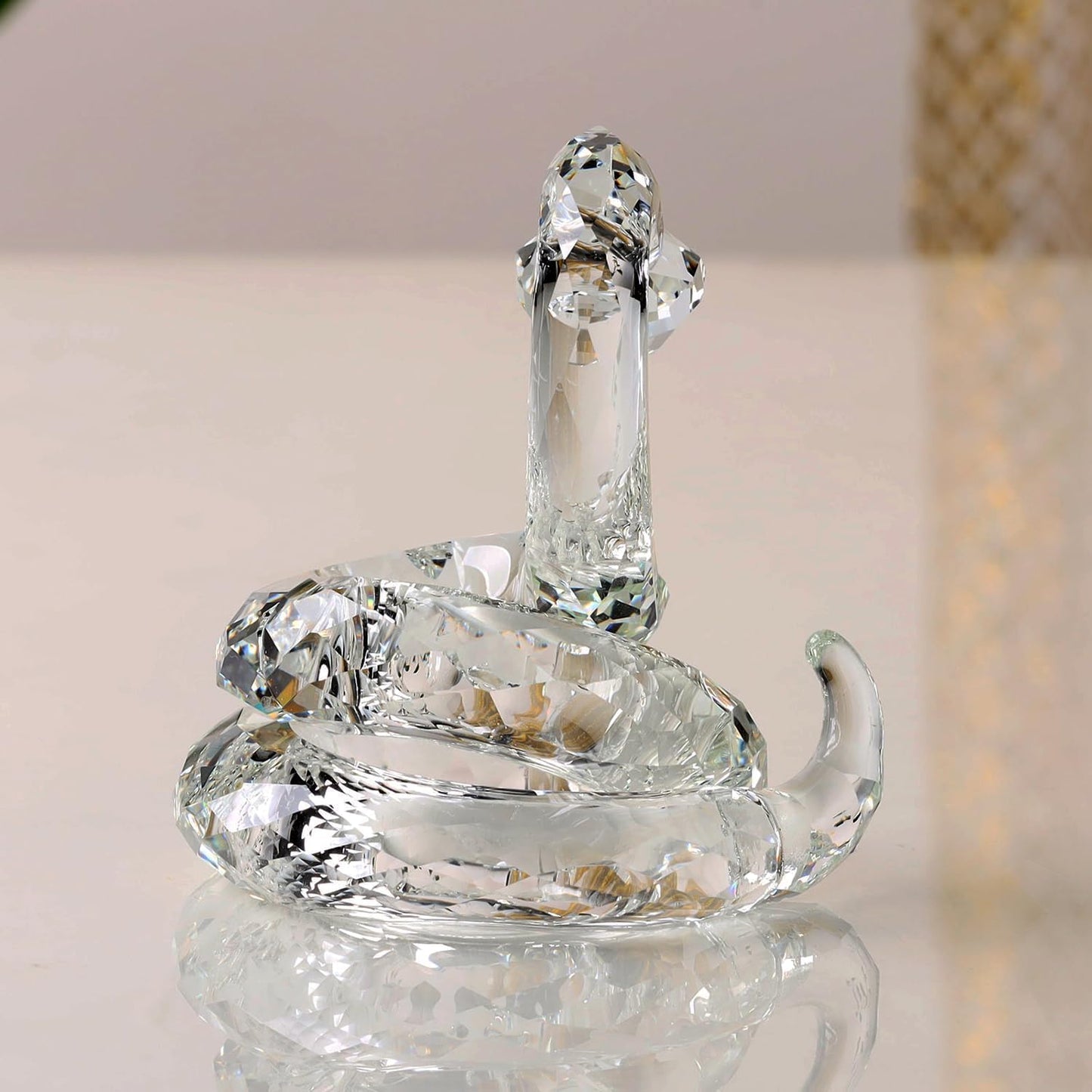 Crystal Coiled Snake Realistic Animal Holiday Collection Table top Ornament Home Decor Collectible Figurines Christmas New Year Gifts (Clear)