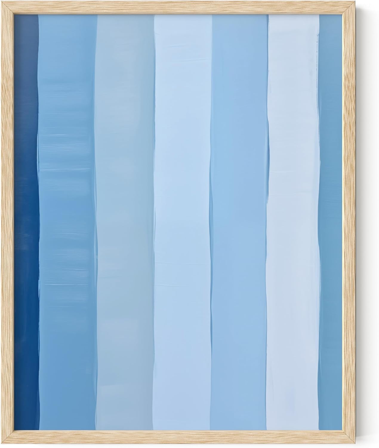 HAUS AND HUES Modern Abstract Wall Art - Blue and Green Living Room Art, Modern Artwork for Walls, Minimalist Picture for Living Room(Painted Stripes, Beige Frame, 11x14)