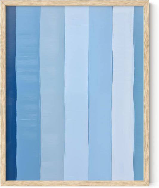 HAUS AND HUES Modern Abstract Wall Art - Blue and Green Living Room Art, Modern Artwork for Walls, Minimalist Picture for Living Room(Painted Stripes, Beige Frame, 11x14)